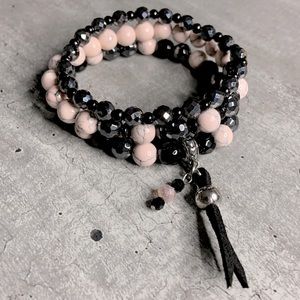 Beads bracelet (Howlite, Hématite, Onyx and Stainless Steel)